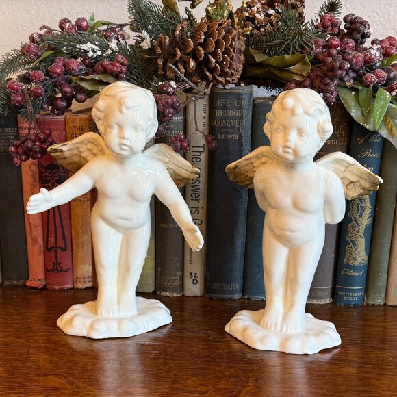 Vintage Other - 2 Vintage Angel Babies standing on clouds with Gold Tip Wings